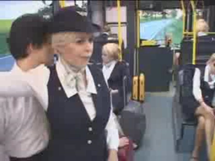 Busty German hostess giving handjob in the bus - BeemTube.com